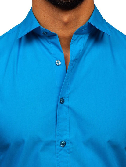 Chemise élégante turquoise à manches longues pour homme Bolf 1703