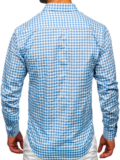 Homme Chemise à carreaux vichy à manche longue Bleu Bolf 22747