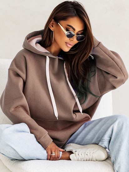 Sweat à capuche col kangourou pour femme cappuccino Bolf 82131