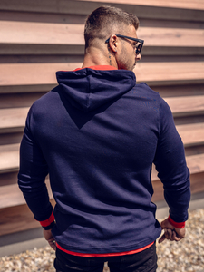 Sweat-shirt bleu foncé-rouge à capuche pour homme Bolf 145380