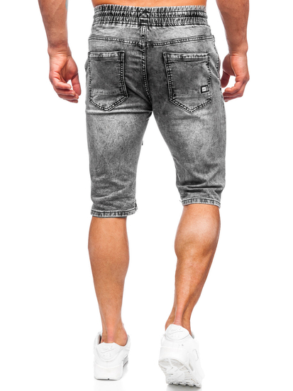 Short en jean pour homme noir Bolf KR1539