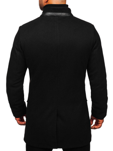 Manteau d'hiver à une rangée avec un col montant supplémentaire amovible pour homme noir Bolf 8802