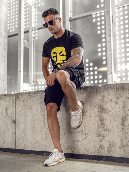 Short cargo avec ceinture pour homme noir Bolf MP0109NA