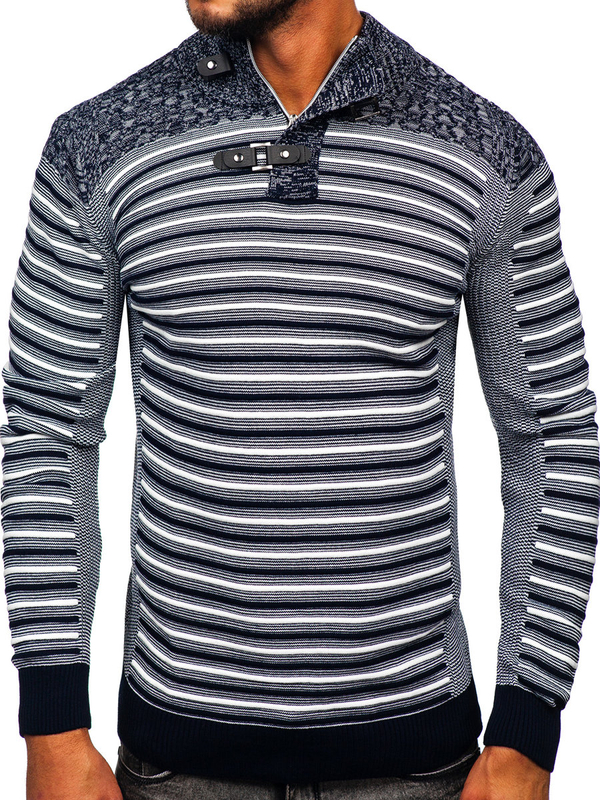 Pull à coll montant pour homme bleu foncé Bolf 1028