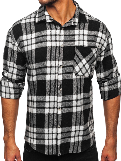 Homme Chemise en flanelle à carreaux et manches longues Blanc-Noir Bolf 2025-3