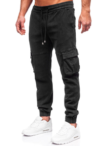 Homme Pantalon jogger cargo en jean Noir Bolf MP0105N