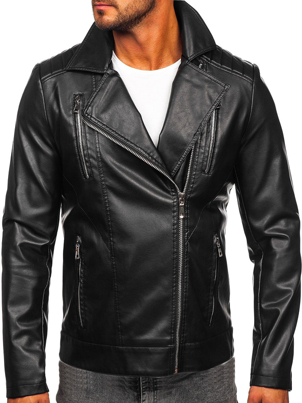 Homme Blouson de motard en cuir Noir Bolf 11Z8056