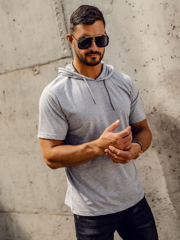 Homme T-shirt basic en coton à capuche Gris Bolf 14513A