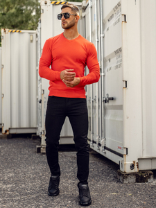 Homme Pull uni col V Orange Bolf YY03