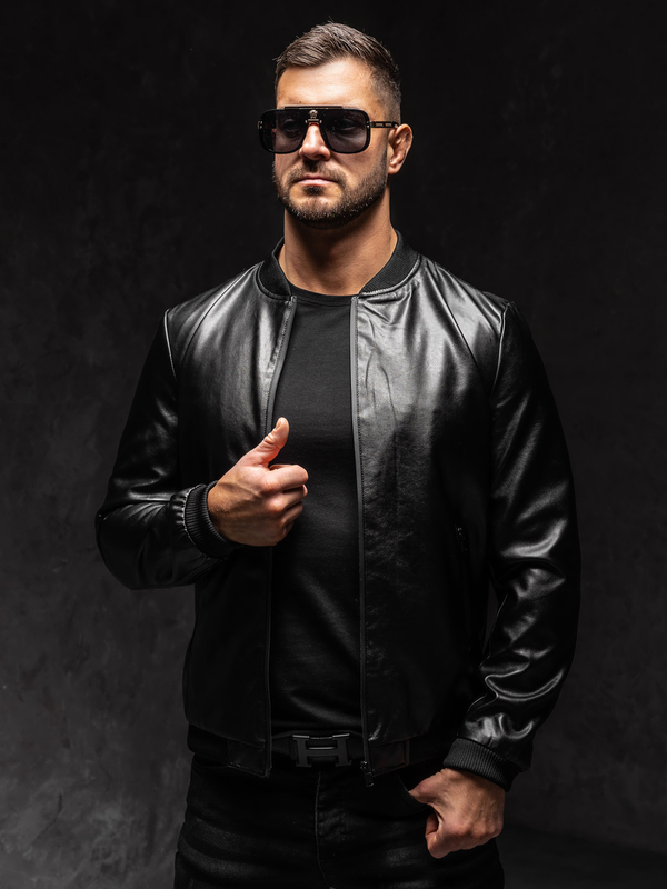 Homme Blouson bomber en cuir Noir Bolf 6803A1