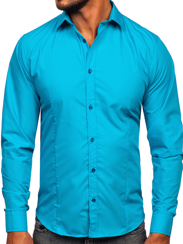 Chemise élégante turquoise clair à manches longues pour homme Bolf 1703