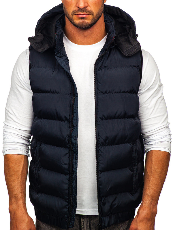 Gilet épais matelassé à capuche pour homme bleu foncé Bolf 7129