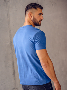 T-shirt bleu uni à col en V pour homme Bolf 192131A