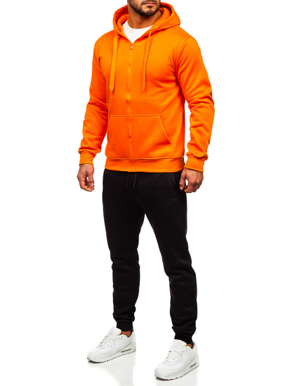 Survêtement avec un sweat-shirt à capuche zippé pour homme orange Bolf D004