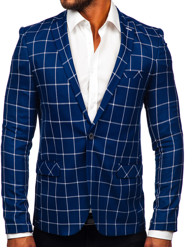 Homme Veste à carreaux Bleu foncé Bolf 003