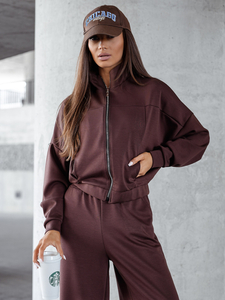Ensemble sweat-shirt zippé deux pièces femme chocolat Bolf 821109