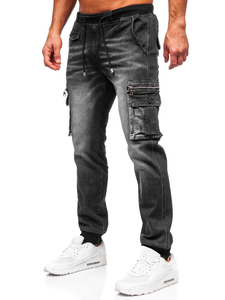Homme Pantalon de jogging cargo en jean Noir Bolf MP0108N