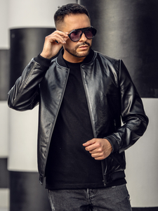 Blouson bomber en cuir pour homme noir Bolf 6803B