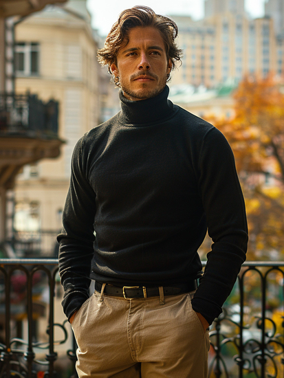 Homme Pull à col roulé basic Noir Bolf 145347A2-1