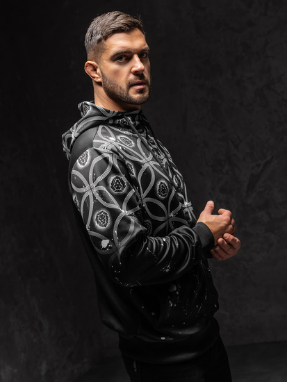 Homme Sweat-shirt à capuche imprimé avec fermeture Noir Bolf 27B8122A1