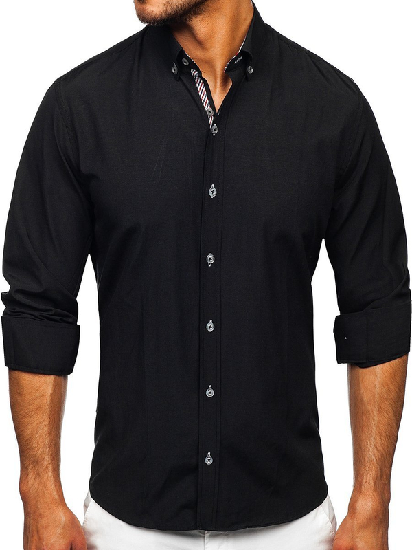 Chemise à manches longues noire pour homme Bolf 20718