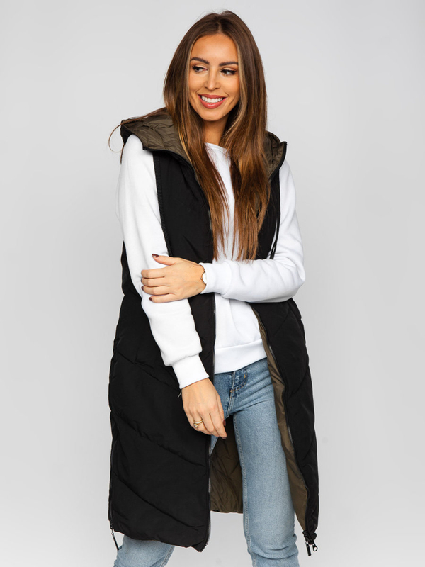 Gilet long matelassé réversible pour femme noir Bolf B8022