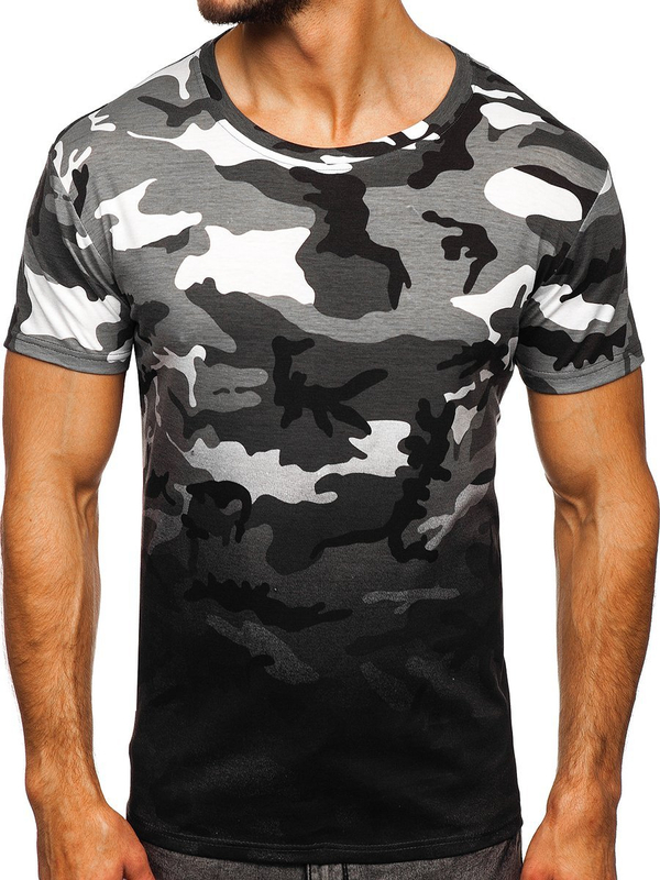 Tee-shirt pour homme gris avec imprimé camo Bolf S808