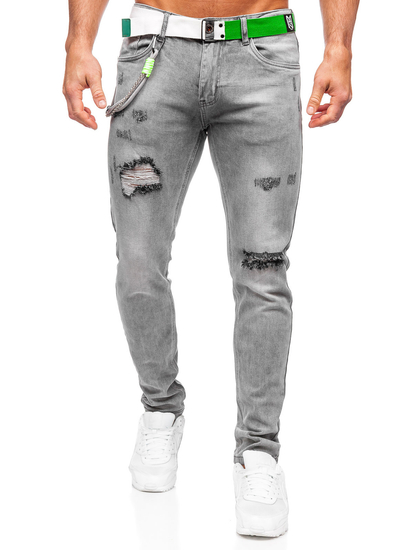 Homme Pantalon en jean slim fit avec ceinture Graphite Bolf KX953