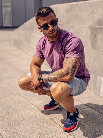 T-shirt uni en coton violet pour homme Bolf 192397A