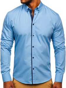 Chemise élégante bleu clair à manches longues pour homme Bolf 7724
