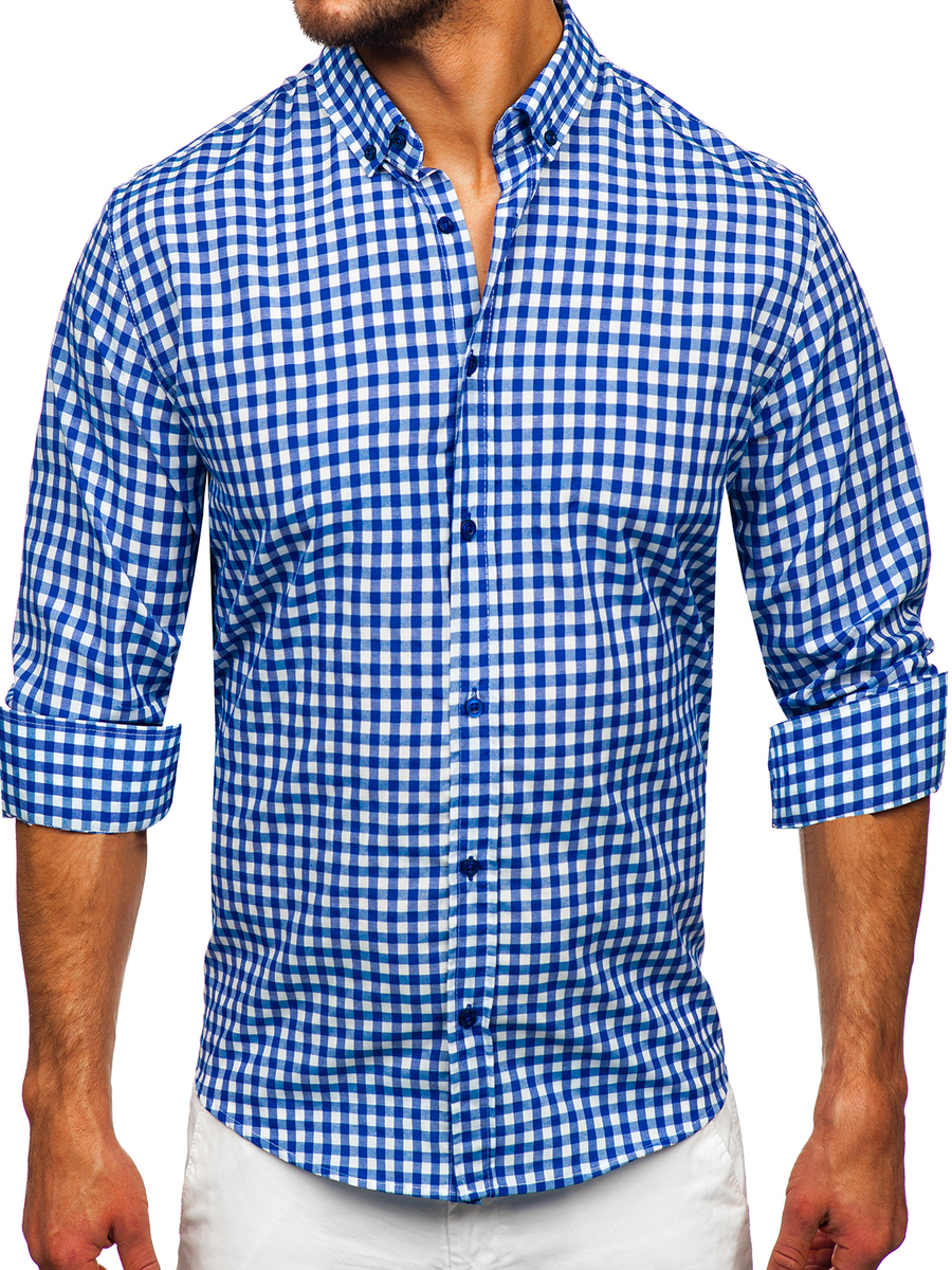 Homme Chemise à carreaux vichy à manche longue Bleu foncé Bolf 22747