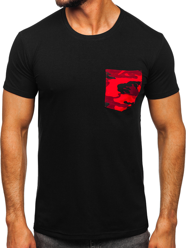 Tee-shirt imprimé avec petite poche camo pour homme noir-rouge Bolf 8T85
