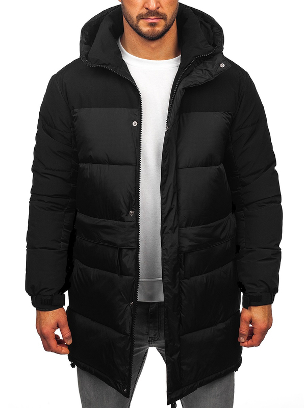 Homme Blouson d'hiver longue matelassée à capuche Noir Bolf 31M5016