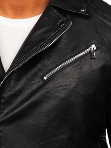 Blouson de motard biker en cuir à capuche pour homme noir Bolf 11Z8005