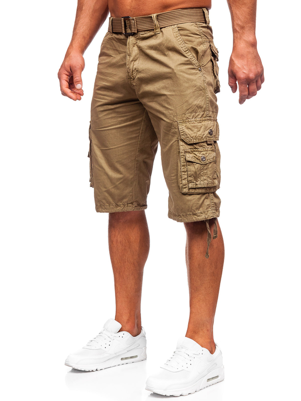 Short cargo en tissu avec ceinture pour homme camel Bolf 77885