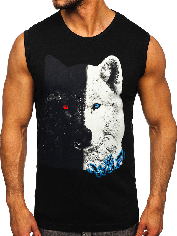 Tee-shirt tank top noir avec imprimé Bolf 14823