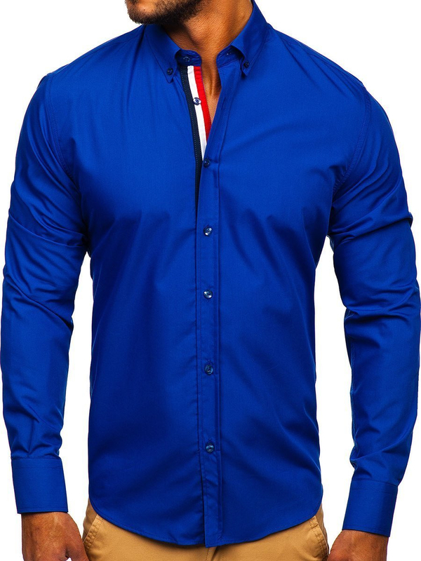 Chemise élégante à manche longue pour homme bleue cobalt Bolf 3713