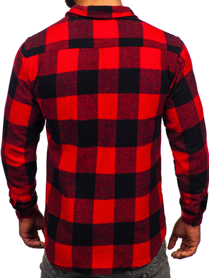 Chemise en flanelle à manche longue pour homme noire-rouge Bolf 20723