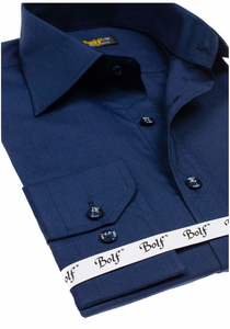 Chemise élégante bleu marine à manches longues pour homme Bolf 1703