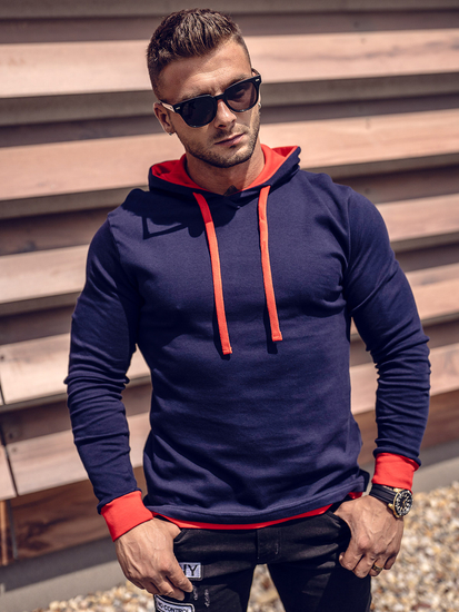 Sweat-shirt bleu foncé-rouge à capuche pour homme Bolf 145380