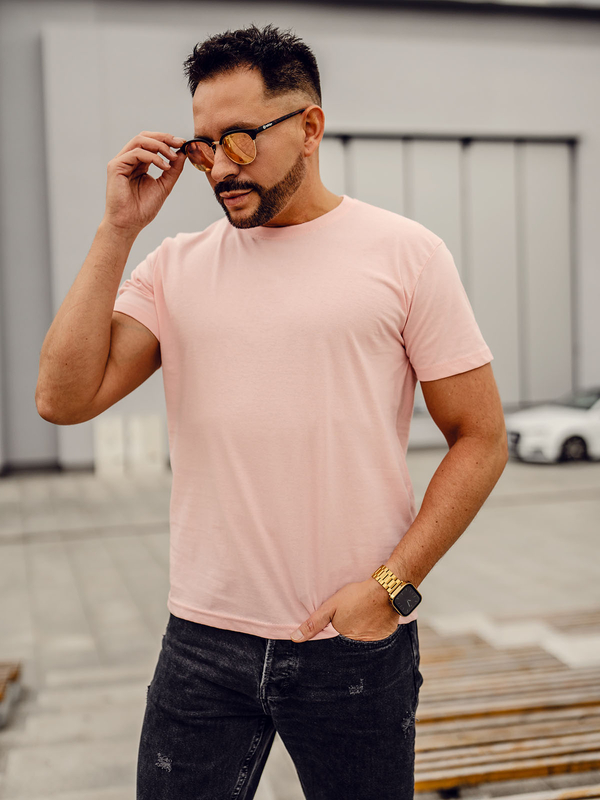 T-shirt uni rose clair en coton pour homme Bolf 192397A