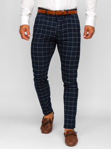 Homme Pantalon chino à carreaux Bleu foncé Bolf 0047