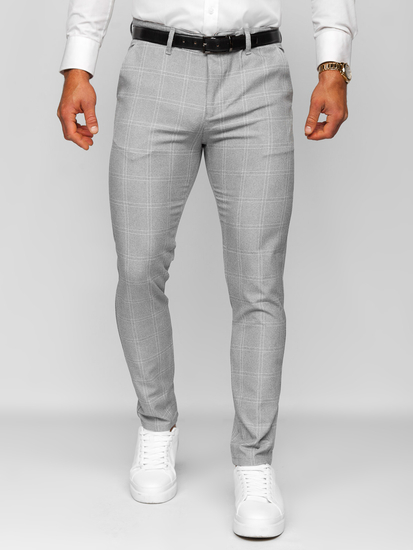 Homme Pantalon élégant à carreaux Gris-Blanc Bolf 0036