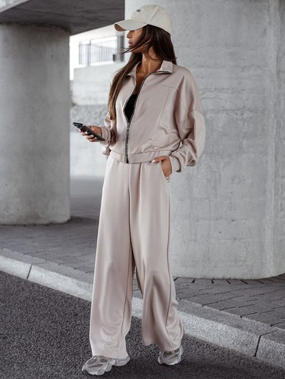 Ensemble sweat-shirt zippé deux pièces femme beige Bolf 821109