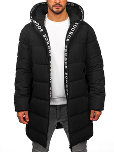 Homme Blouson d'hiver longue matelassée à capuche Noir Bolf 22M329