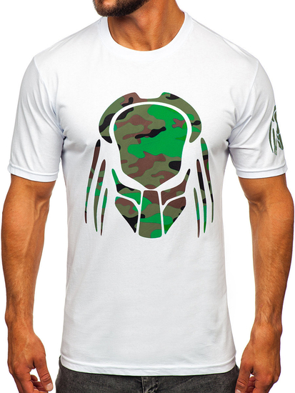 T-shirt blanc imprimé en coton pour homme Bolf 192379