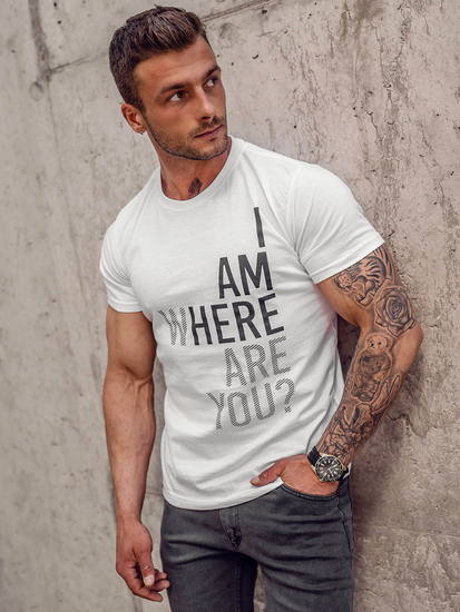 Tee-shirt en coton imprimé pour homme blanc Bolf 0404TA