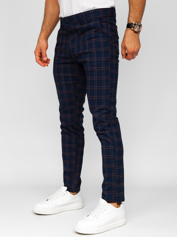 Homme Pantalon élégant à carreaux Bleu foncé Bolf 184170