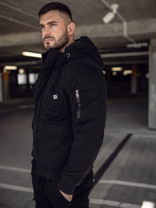 Blouson d'hiver en coton épais pour homme noir Bolf 1890A