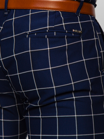 Homme Pantalon chino à carreaux Bleu foncé Bolf 0038